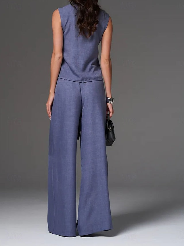Women's Pants Sets Bolero Top Sleeveless Round Neck Plain