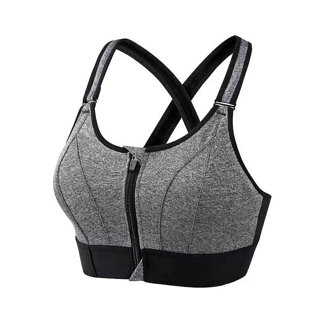 Women's High Support Sports Bra Running Bra Cross Back Zip