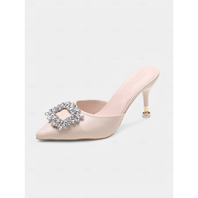 Women's Buckle Pointed Blue Toe with Light Mules Crystal