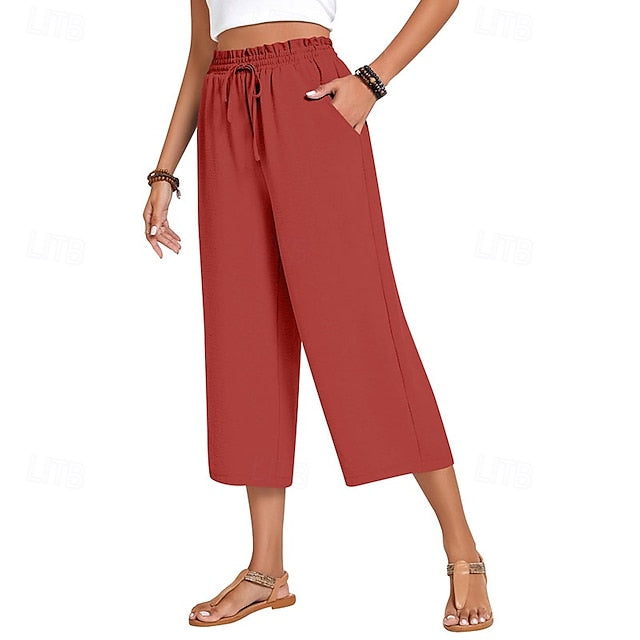 Women's Cotton Linen Pants Wide Leg Chinos Vacation