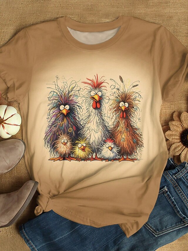 Women's T Shirt Print Ombre Graphic Rooster Vintage Stylish