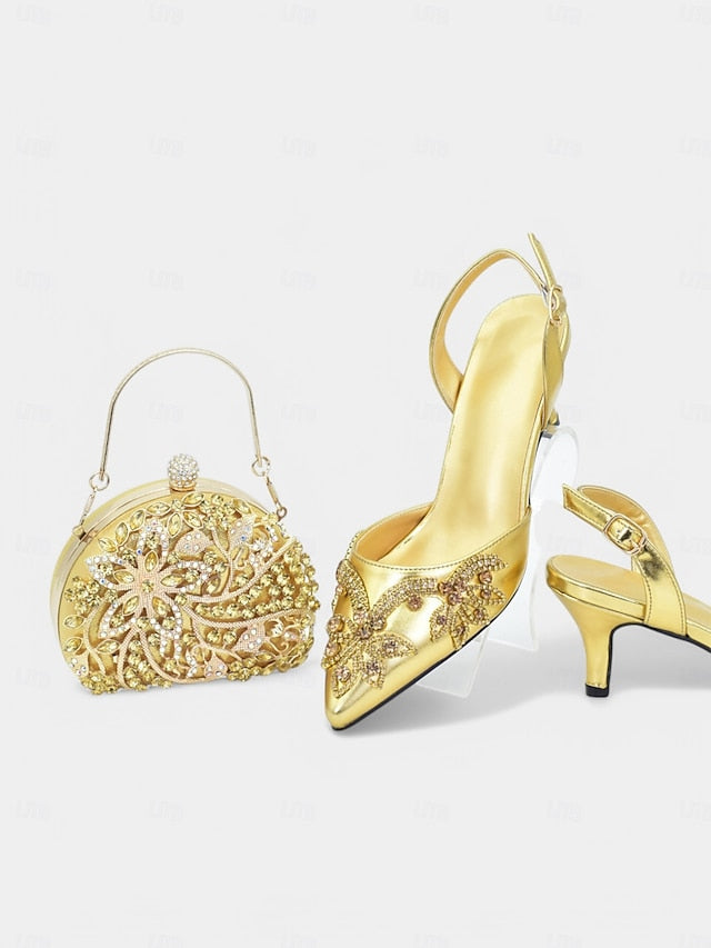 Heels Handbag Matching Gold Embellished Slingback with –