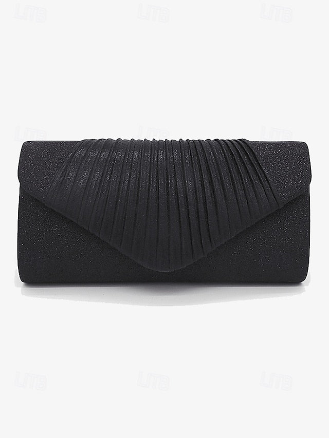 Champagne Pleated Clutch with Bag Glitter Design – Evening