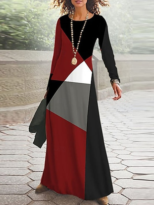 Women's Maxi Dress Vintage Bohemian A Line Dress Crew Neck