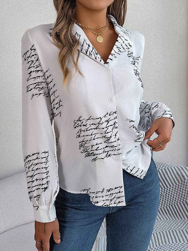Women's Shirt Button Down Shirt Casual Shirt Buttons Letter