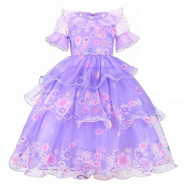 Princess Encanto Isabela Flower Madrigal Dress Girl Fairytale