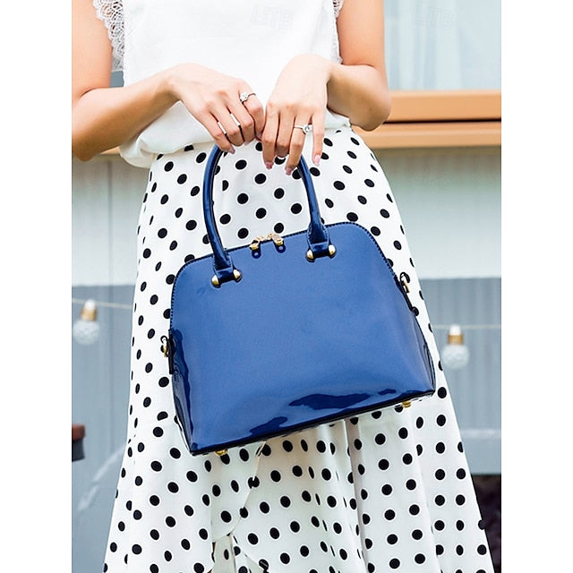 Tote Bag Leder Lack - Grün Elegant Damen Glänzend