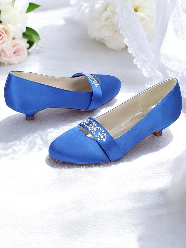 Kitten Women's Satin with Blue Heels Rhinestone
