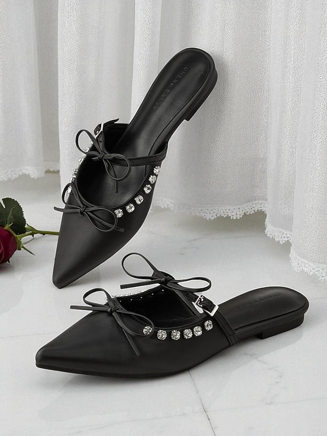 with Women's Pointed Black Flats Rhinestone Toe