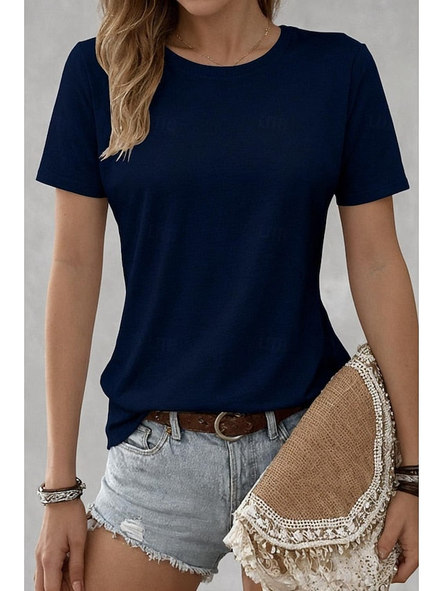 Women's T Shirt 100% Cotton Solid Color Classic Casual