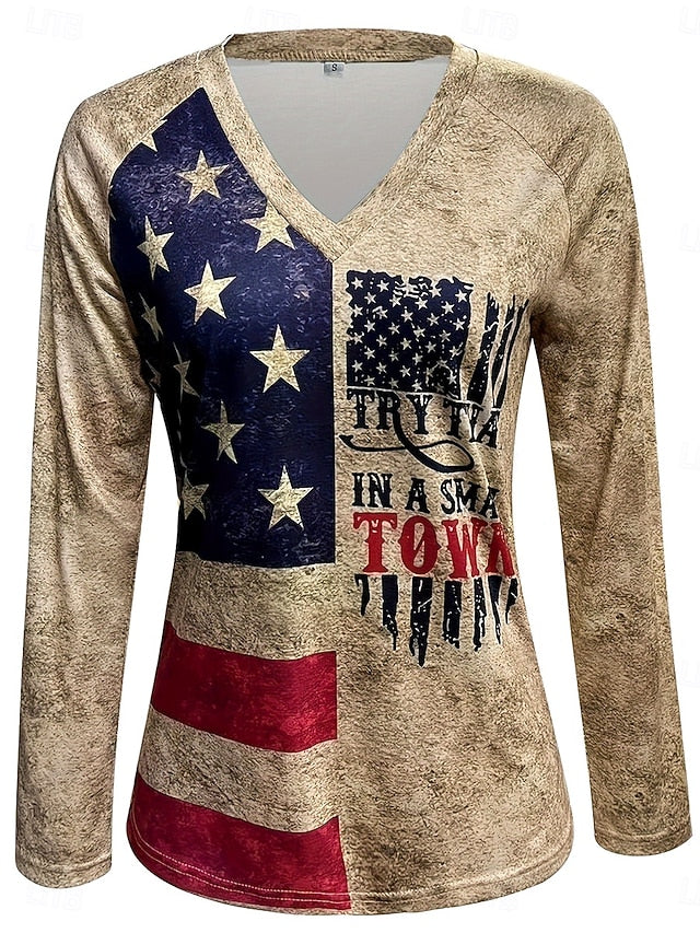 Women's T Shirt Print Graphic Flag Vintage Stylish Classic