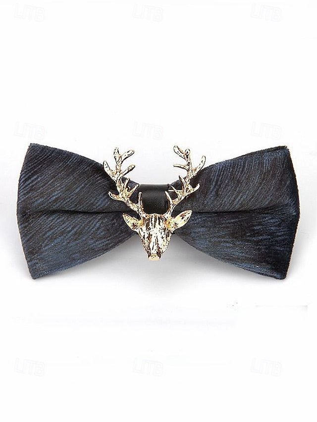 Men's Tie Bow Gold Deer Head with Pin Velvet