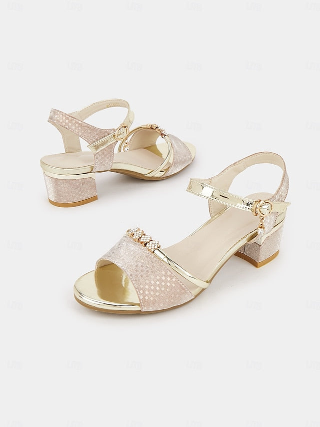 Sandals Gold Heel Women – for Rhinestone-Embellished Block
