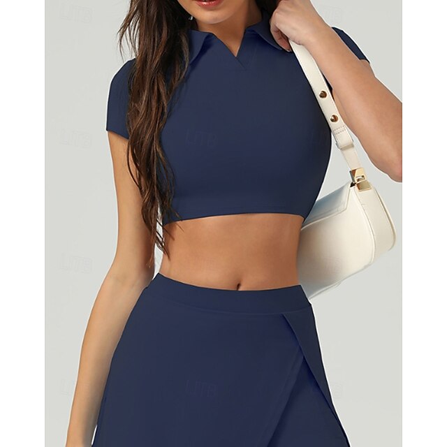 Women's Solid Colored Tennis Top Short Sleeve Crop Top