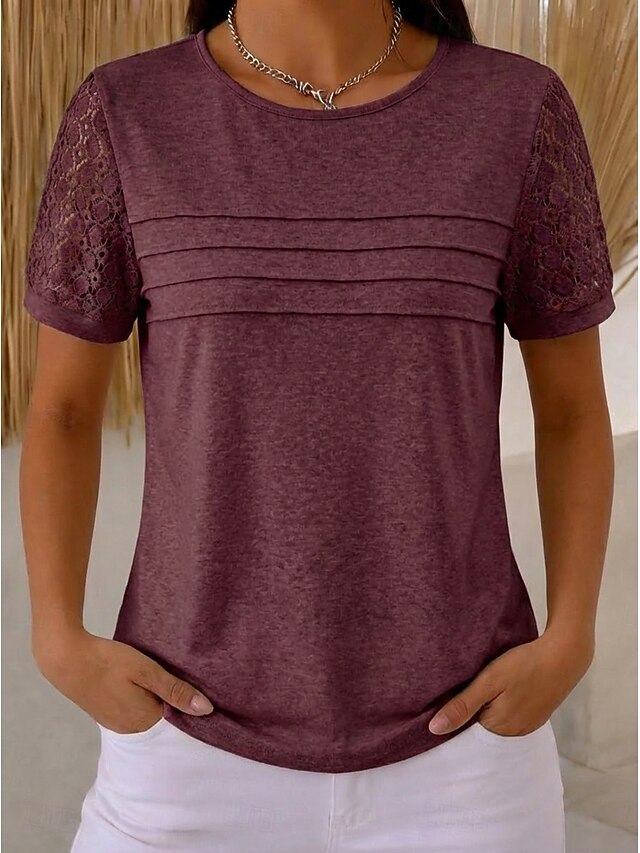 Women's Blouse Lace Tops Lace Pleated Plain Stylish Modern