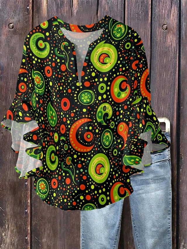 Women's Blouse Ruffle Print Paisley Ethnic Retro Vintage