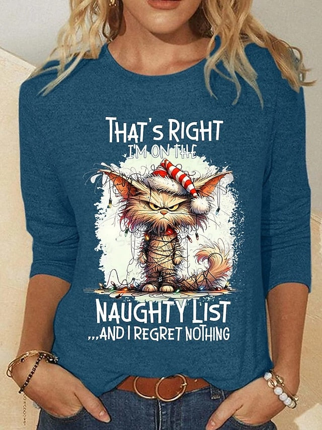 Christmas Women's T Shirt Print Graphic Animal Cat Vintage