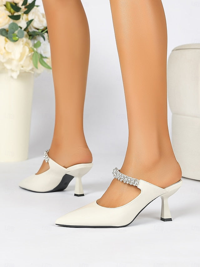 Women's Pointed-Toe Slip-On Rhinestone Heeled Embellished