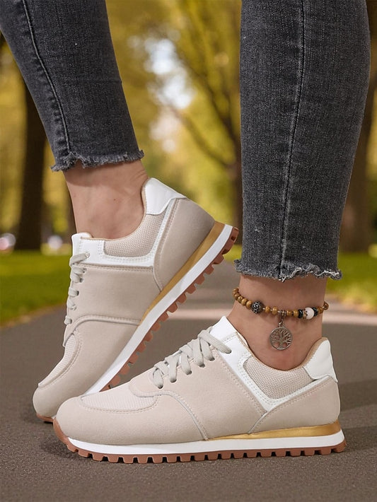 Women's Beige Classic Retro Jogger Sneakers – Casual Low