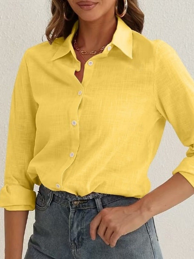 Women's Casual Shirt Button Up Shirt Blouse Buttons Solid