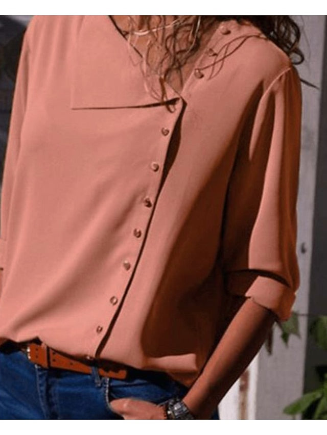 Women's Shirt Blouse Buttons Plain Streetwear Basic Long