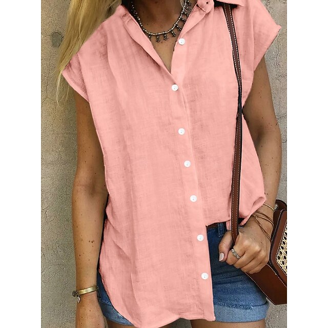 Women's Shirt Button Down Blouse Solid Color Plain Basic