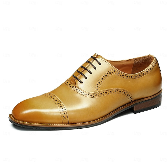 Light Shoes Wingtip Oxford Brown Men's Leather with Genuine