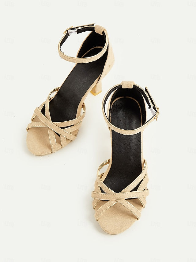 1950s Suede Strappy Ankle – Women's Elegant Heels Nude