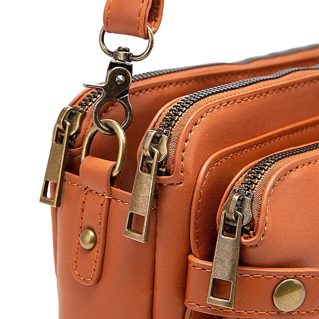 Schultertasche aus Leder für Damen im Vintage-Stil mit drei Lagen