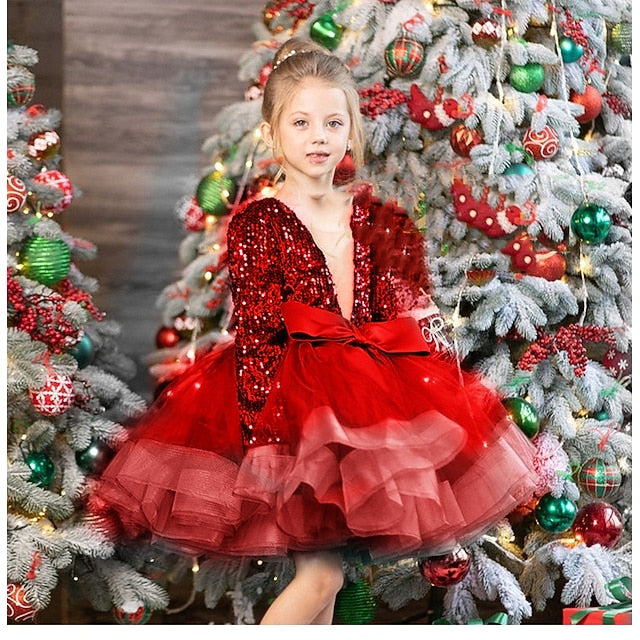 3D Girls' Fall Sleeve Dress Sequin Summer Long Spring