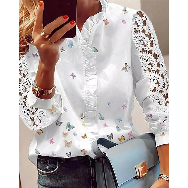 Women's Lace Shirt T Shirt Blouse Eyelet top Lace Butterfly