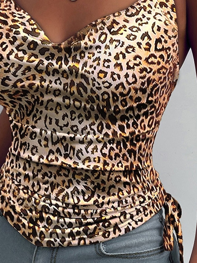 Women's Shirt Elegant Satin Top Blouse Print Backless