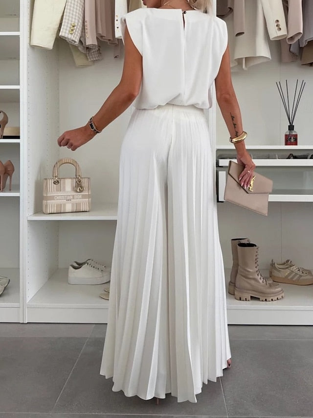 Women's Pants Sets Bolero Top Sleeveless Round Neck Plain