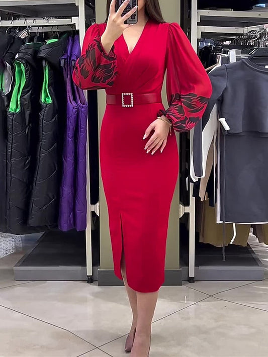 Women's Casual Dress Midi Dress Patchwork With Belt Casual