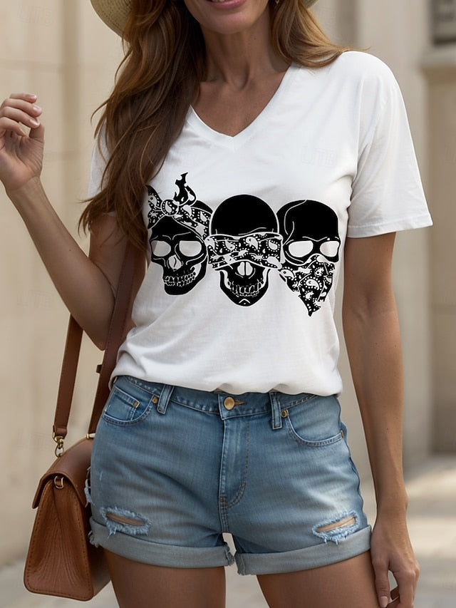 Women's T Shirt Skulls Graphic Cat Vintage Stylish Classic