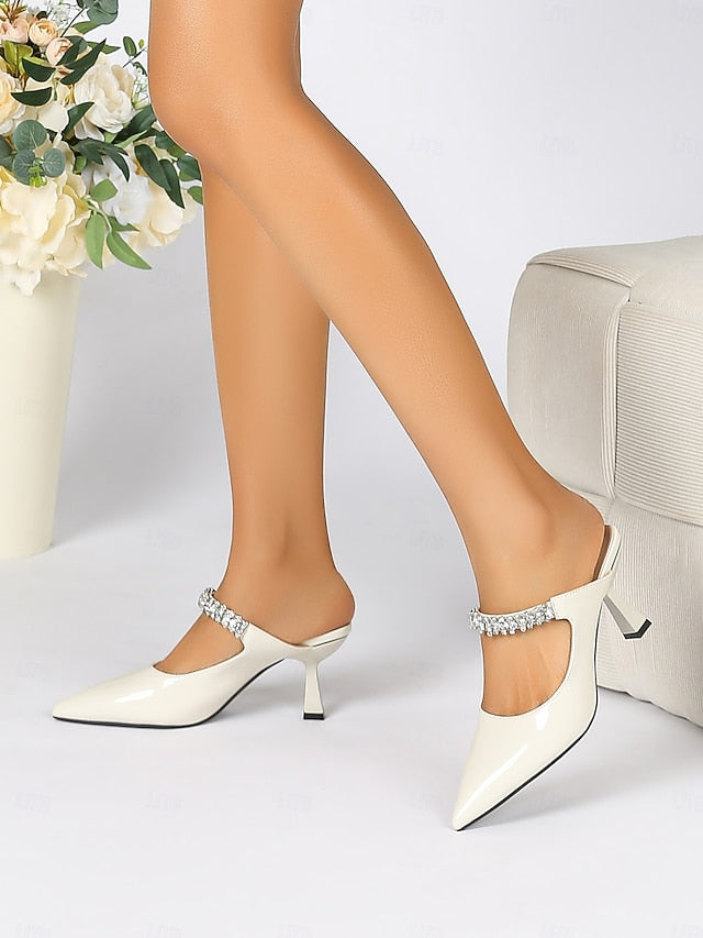 Women's Pointed-Toe Slip-On Rhinestone Heeled Embellished