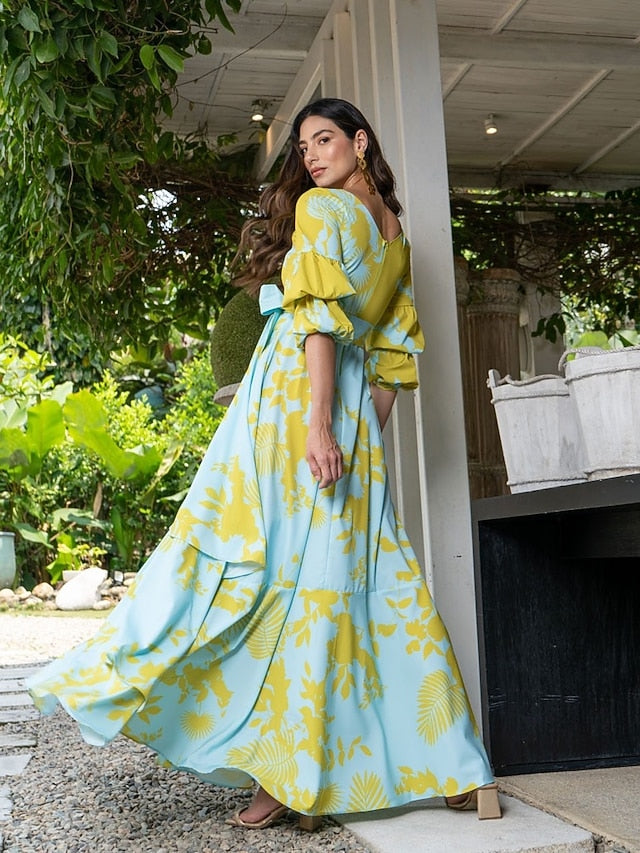 A-Line Floral Dress Beach Wedding Summer Maxi Dresses for Women