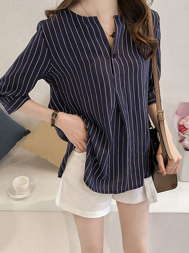 Women's Blouse Print Striped Stylish Casual 3/4 Length