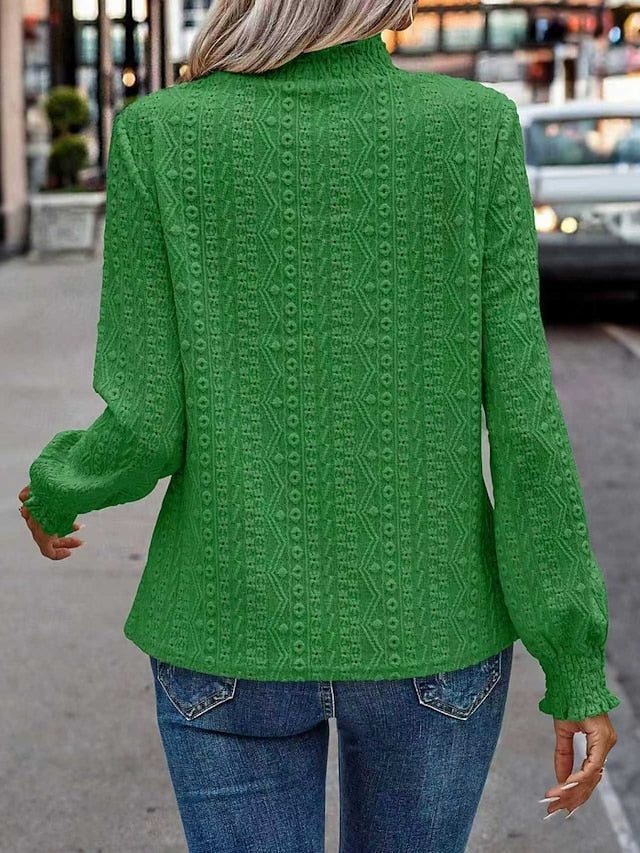 Women's Popover Shirt Casual Shirt Blouse Eyelet Solid