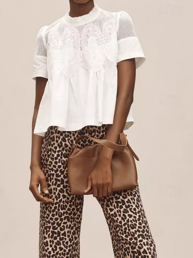 Women's Shirt Blouse Lace Plain Stylish Modern Casual Short