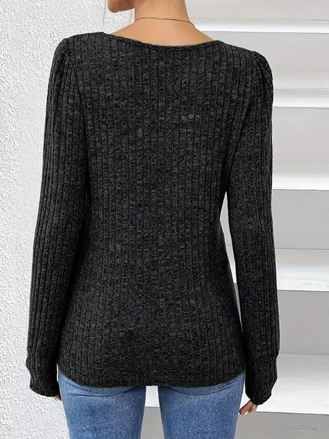 Women's Blouse Buttons Solid Color Stylish Casual Long