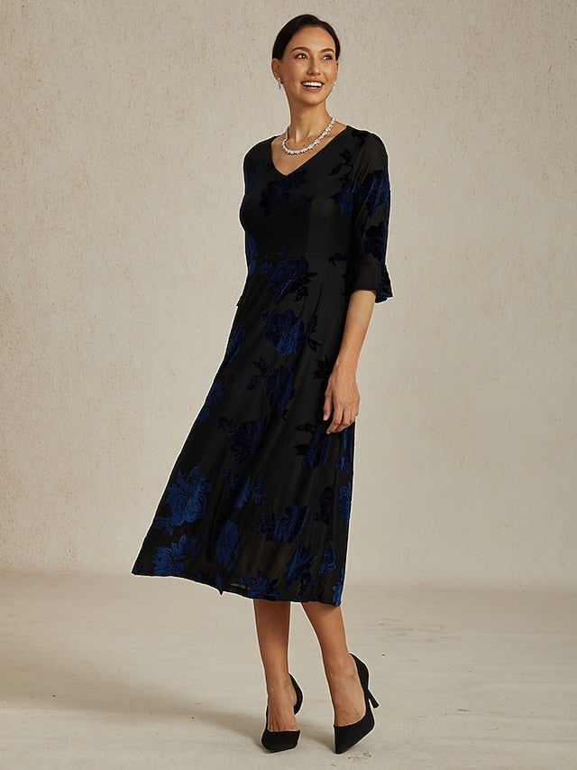 Women's Midi Dress Velvet Dress Elegant Wedding Guest