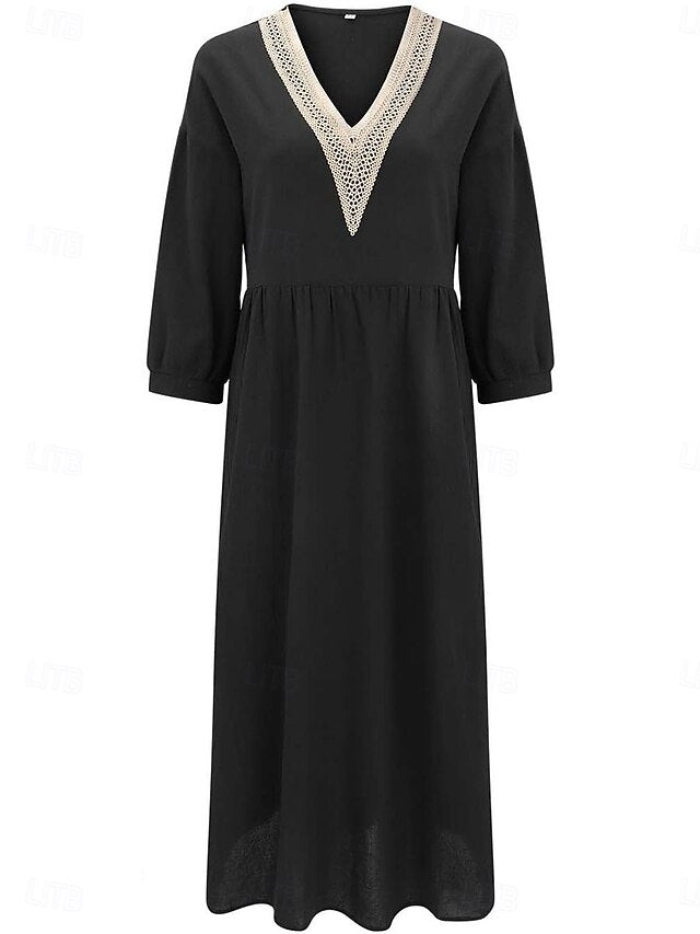 Women's Midi Dress Elegant Vintage Stylish Lantern Sleeve