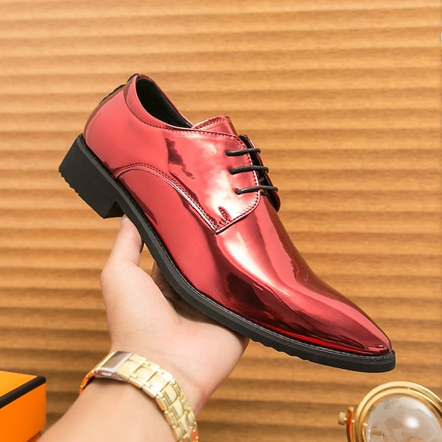 Formal for Green Leather Patent Shoes Glossy Men Lace-Up –