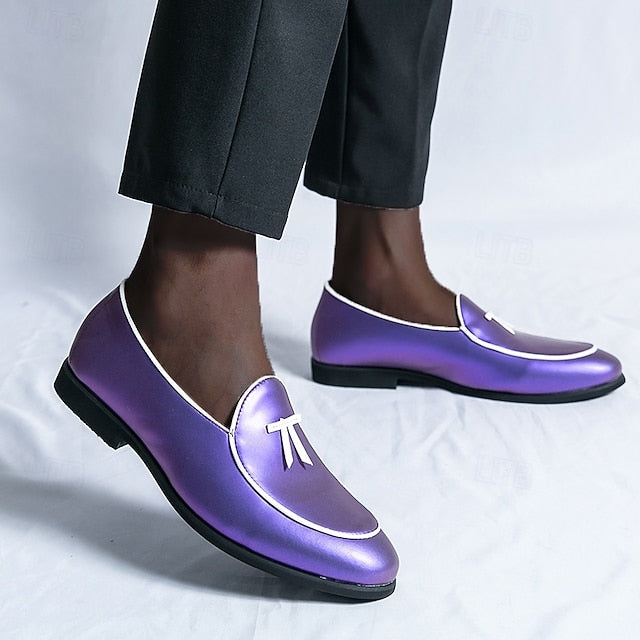 Faux Trim Black Men's Leather Patent Loafers Yellow with