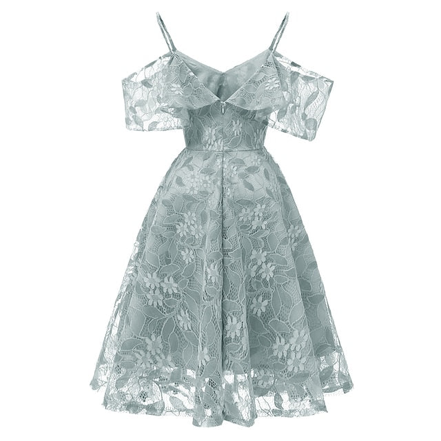 A-Line Knee Length Prom Dresses Elegant Vintage Short Sleeve V