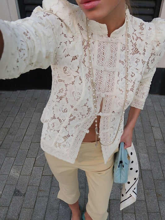 Women's Blouse Lace Patchwork Solid Color Stylish Basic