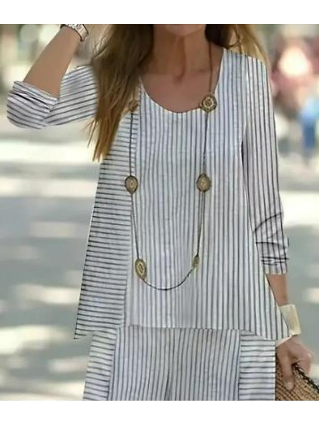 Women's 2 Pieces Basic Neon & Bright Shirt Blouse Linen