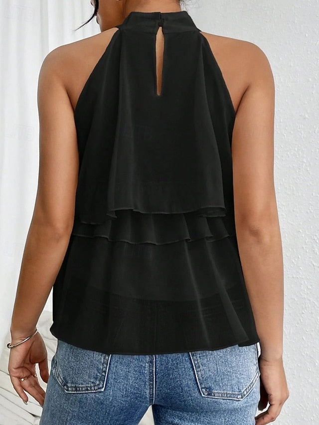 Women's Tank Top Tee Top Ruffle Solid Color Elegant Fashion