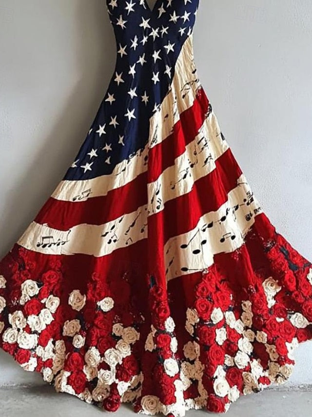Women's Patriotic  Maxi Dress Sundress A Line Dress Slip